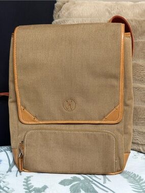 Cole Haan Tan Canvas Backpack with Leather Trim